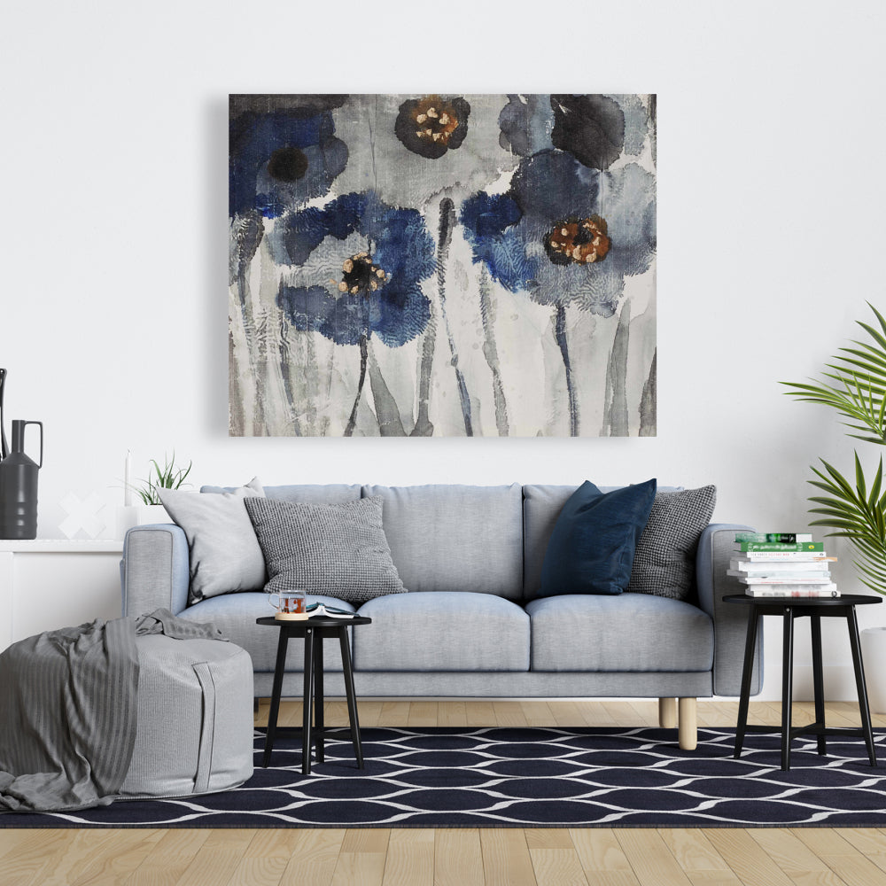 Botanical Blue Floral Canvas | Blue Blurry Flowers Home Decor