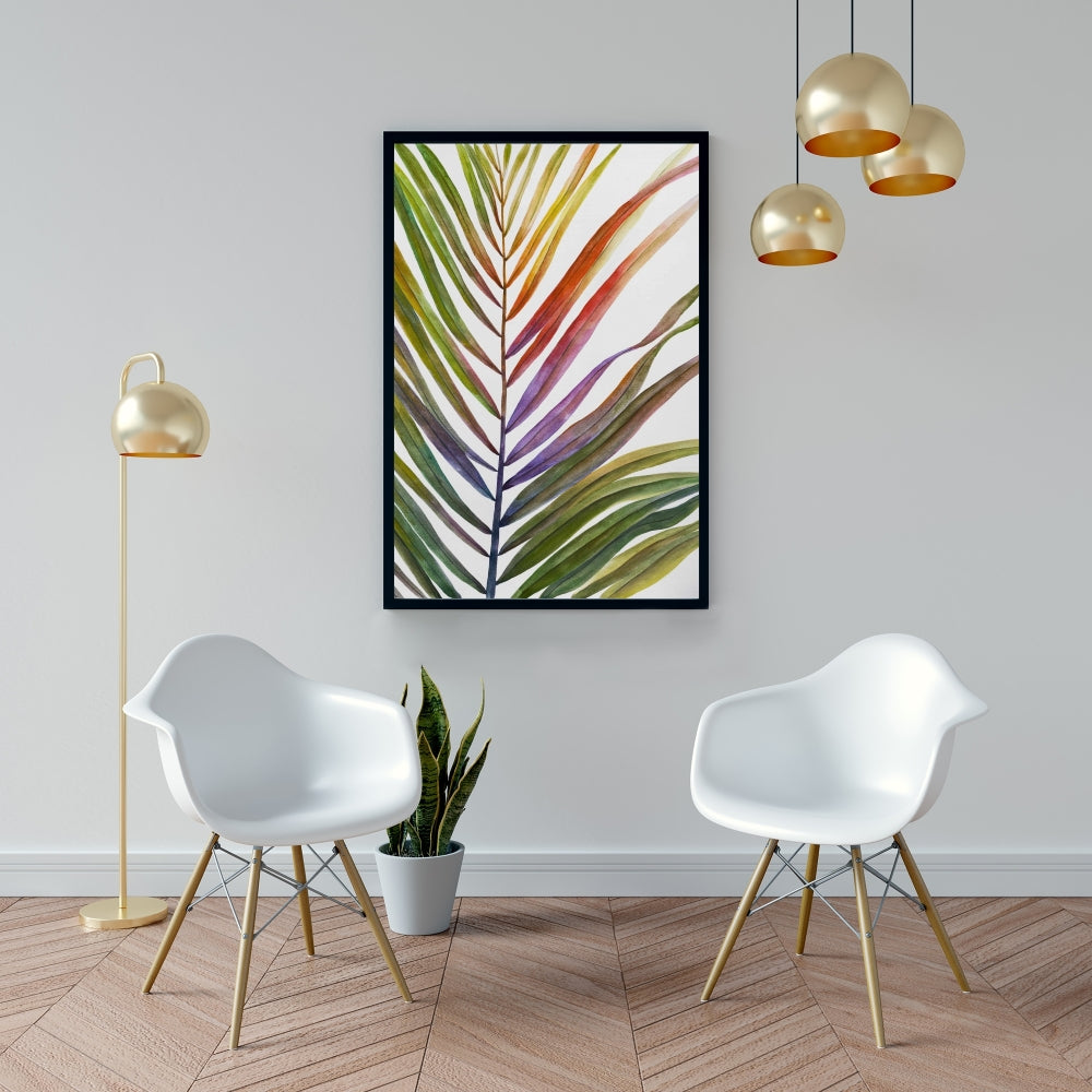 Toile aquarelle motif feuille de palmier tropicale – Décor botanique bleu