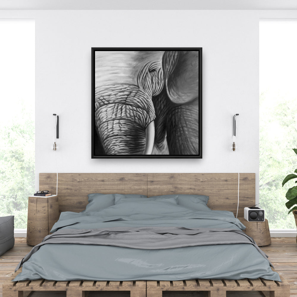 Elephant Gray Framed Canvas - Elegant Livingroom Wall Art