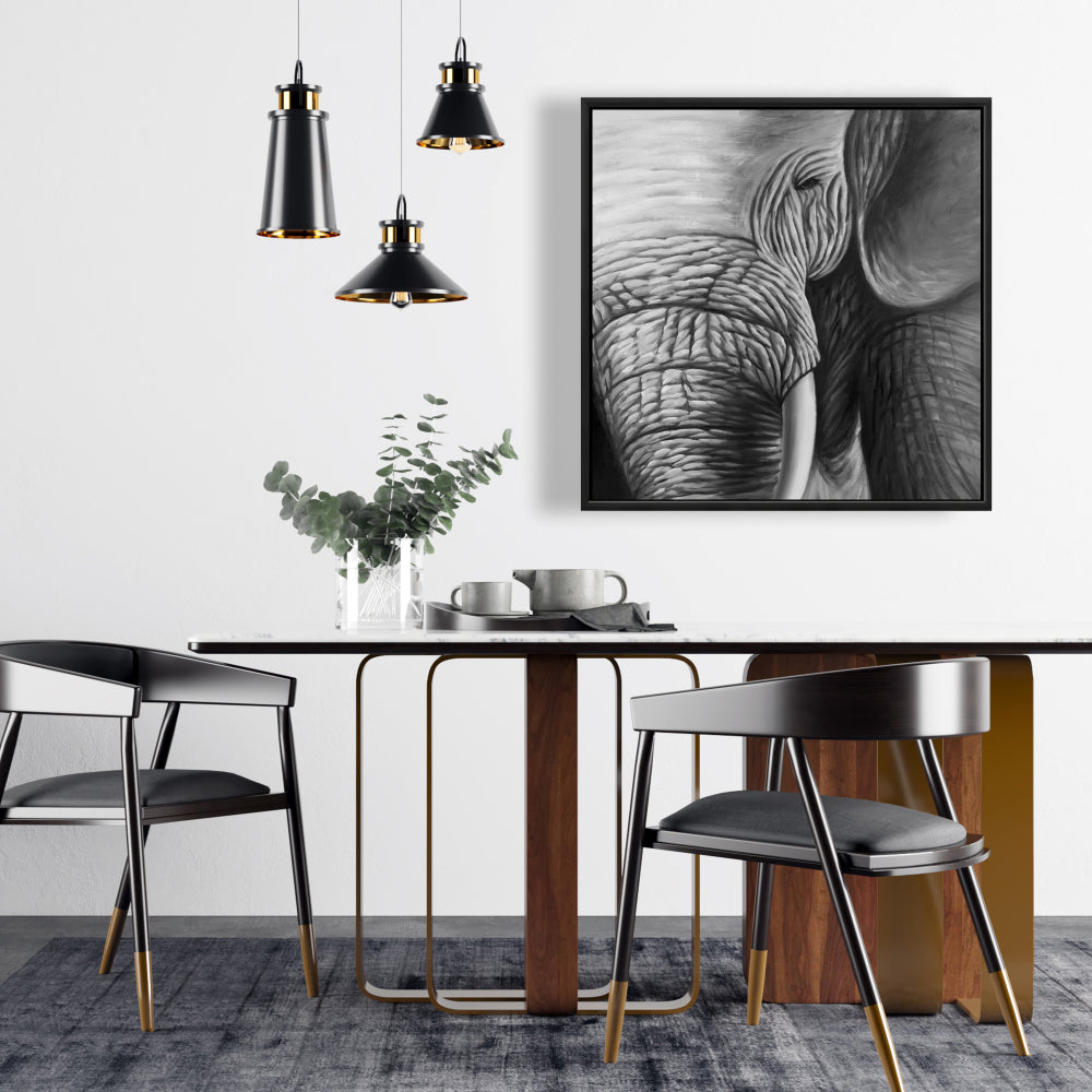 Elephant Gray Framed Canvas - Elegant Livingroom Wall Art