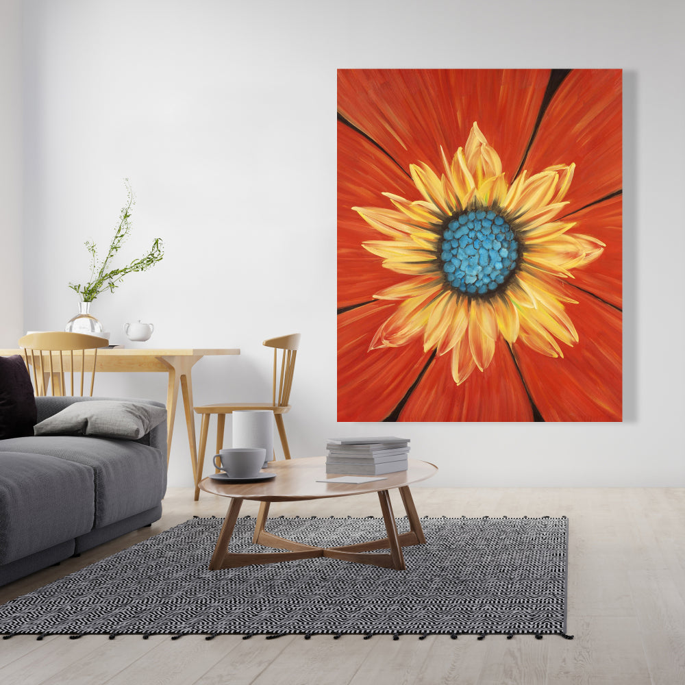 Blue Floral Canvas - Flower Middle | Bedroom Botanical Decor