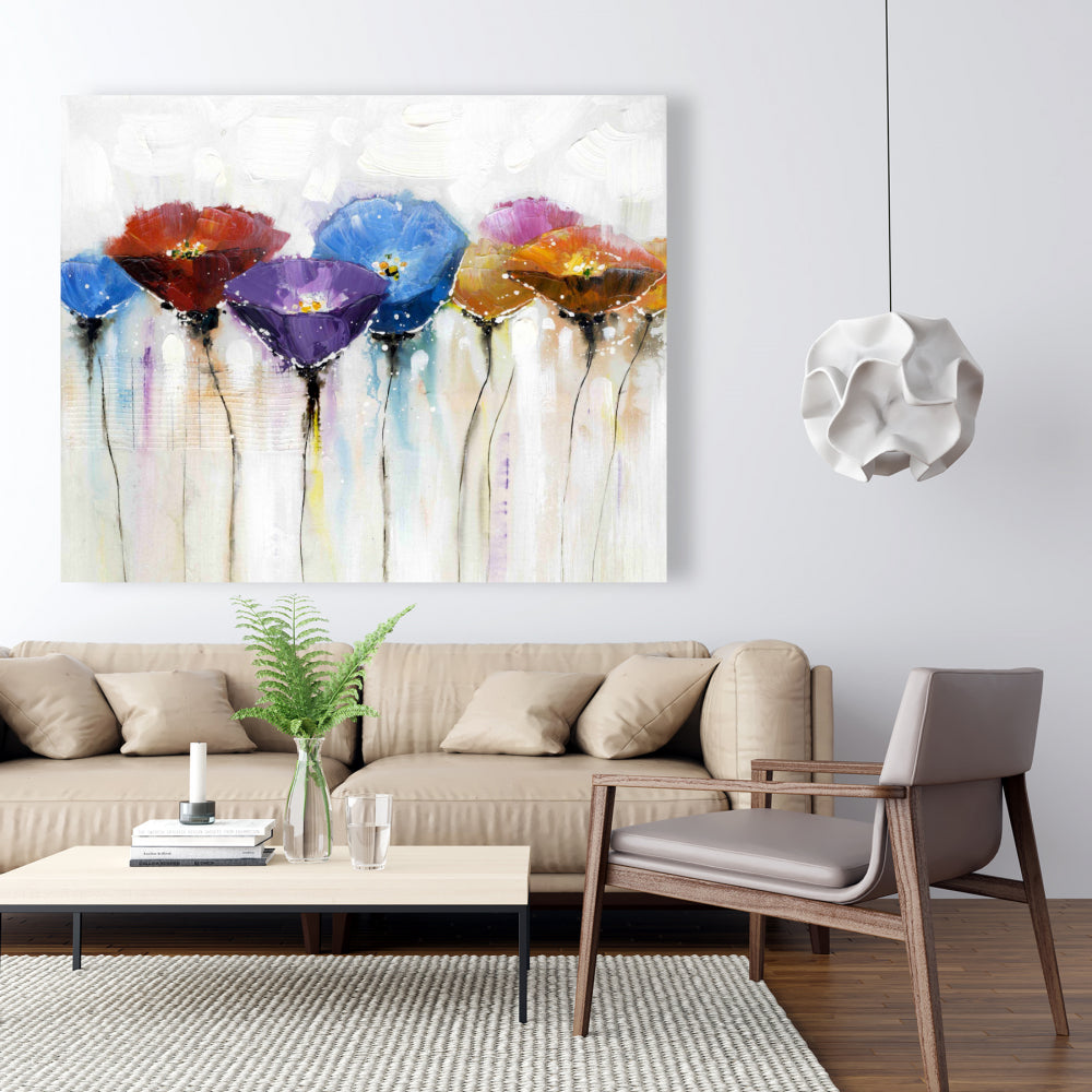 Blue Bedroom Botanical Canvas | Colorful Flowers Wall Art