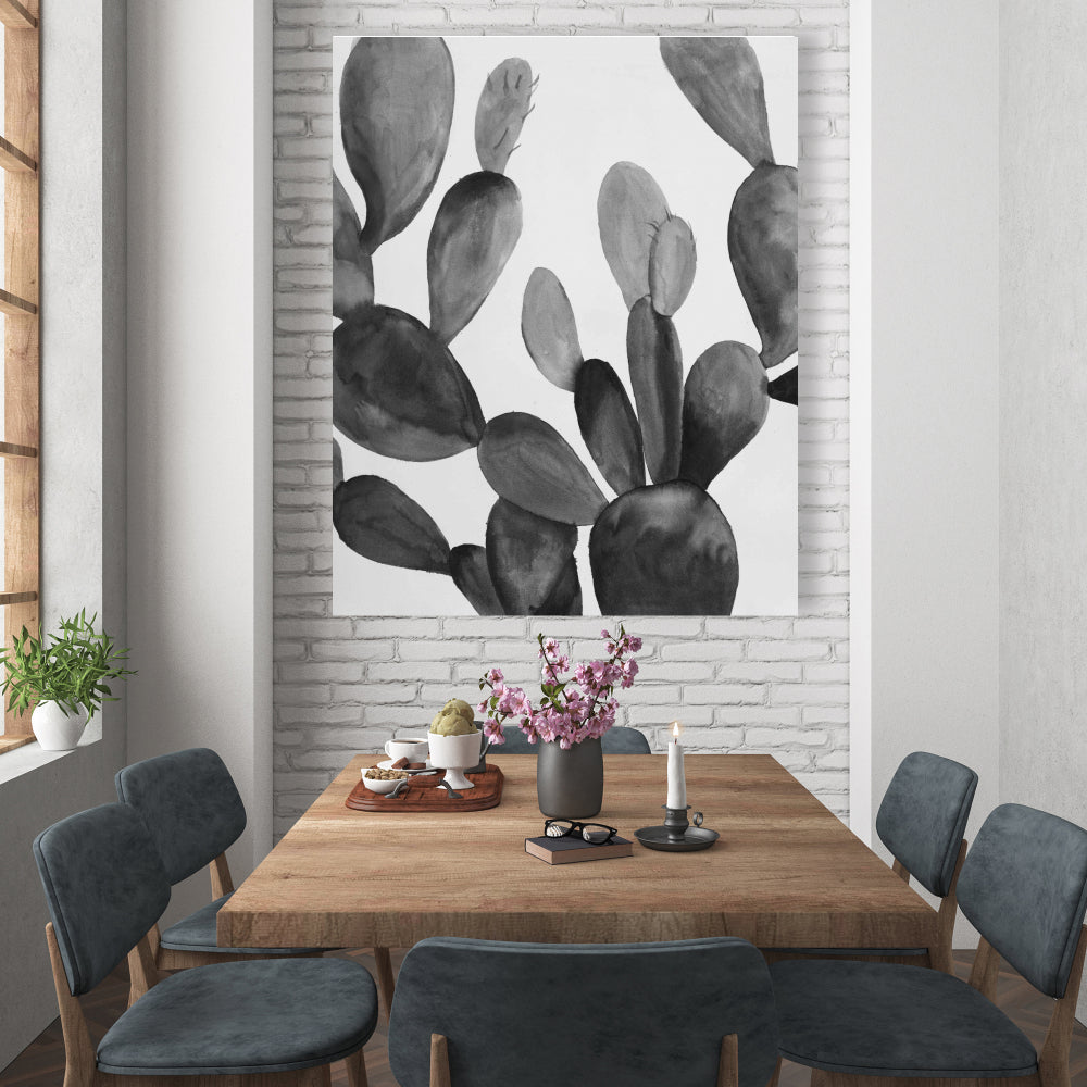 Grayscale Cactus Exotic Bedroom Floral Canvas | Home Decor