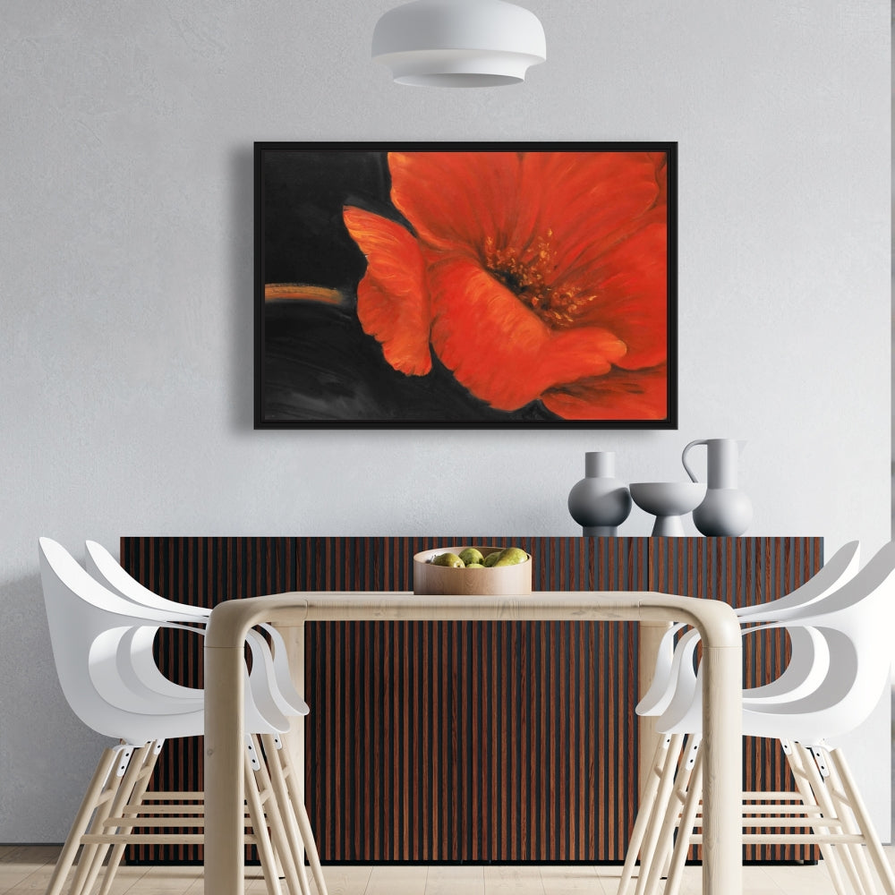 Black Bedroom Contemporary Framed Canvas - Red Flower Decor