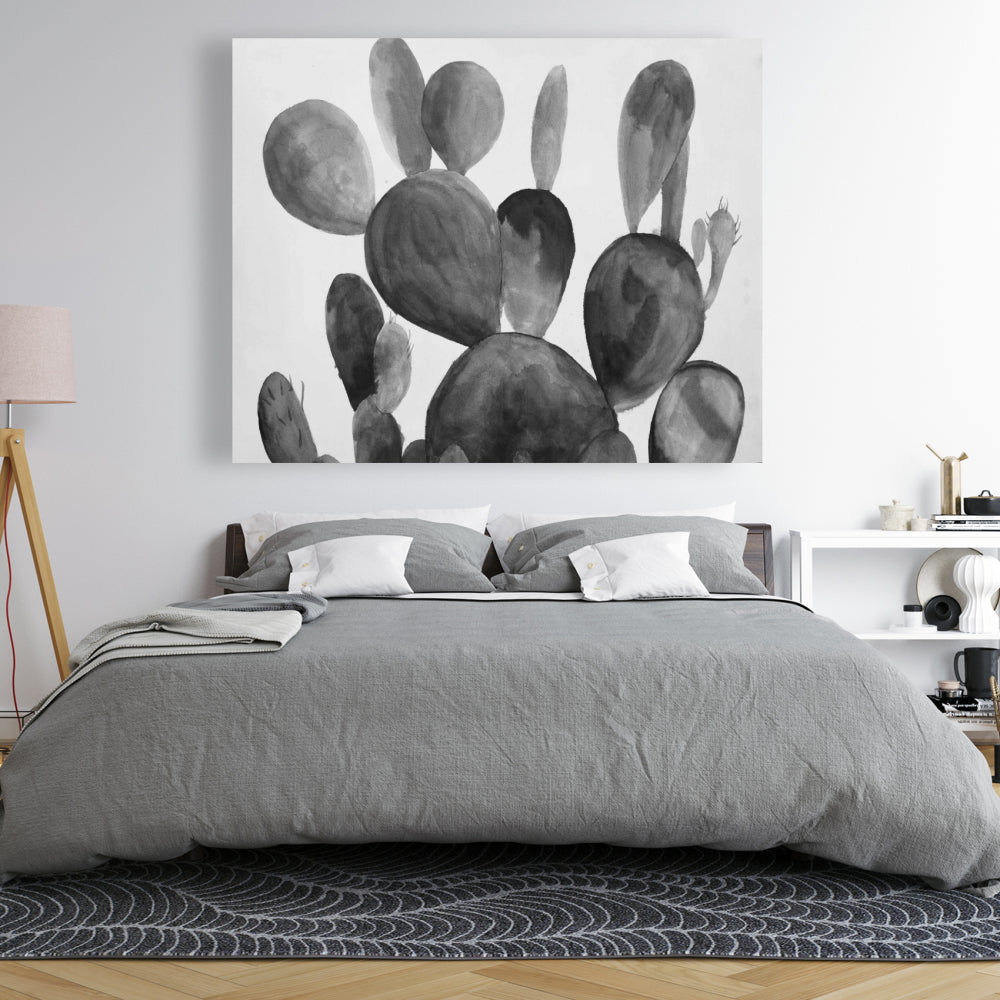 Exotic Botanical Gray Canvas - Grayscale Paddle Cactus Decor