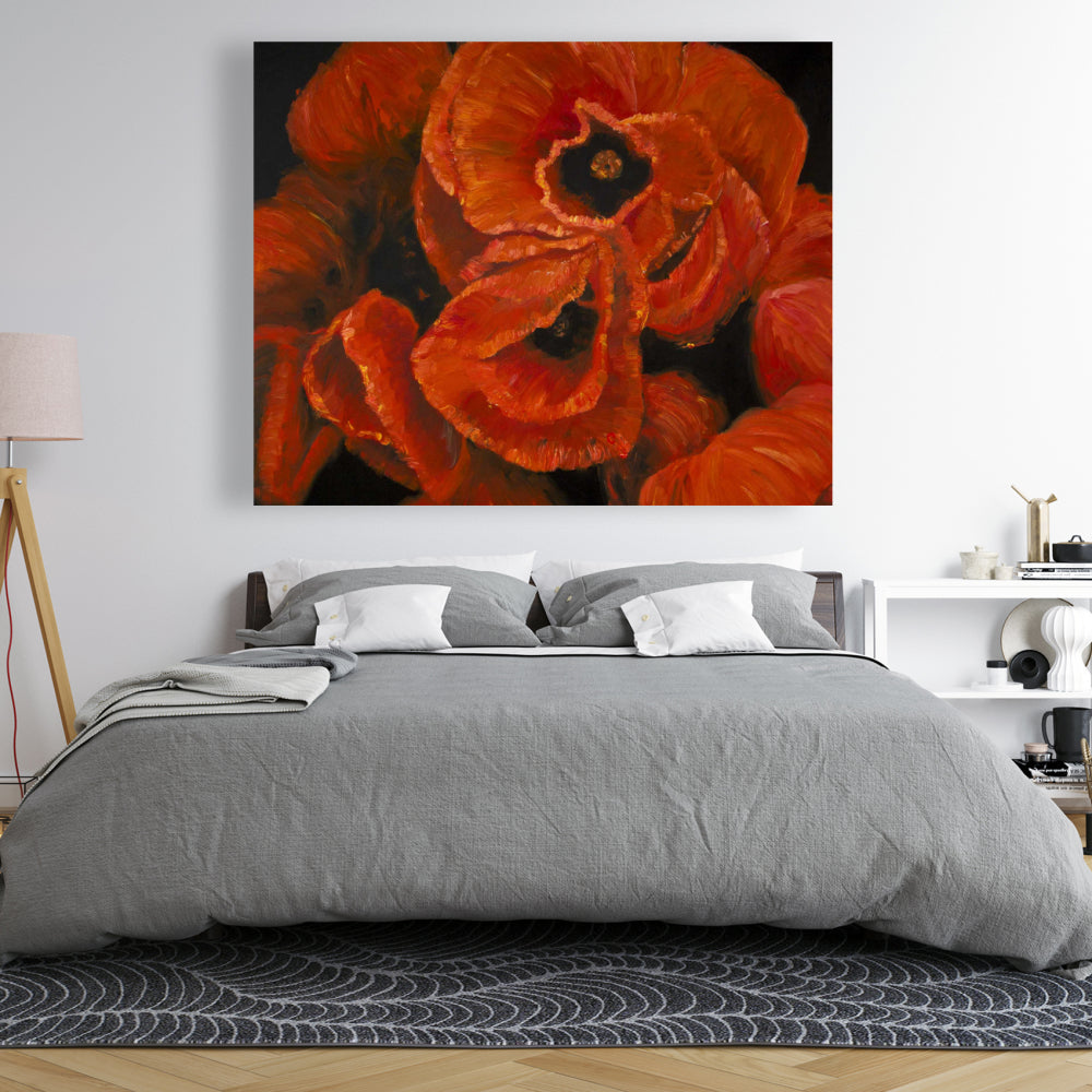Poppy Bouquet Botanical Canvas - Contemporary Bedroom Decor