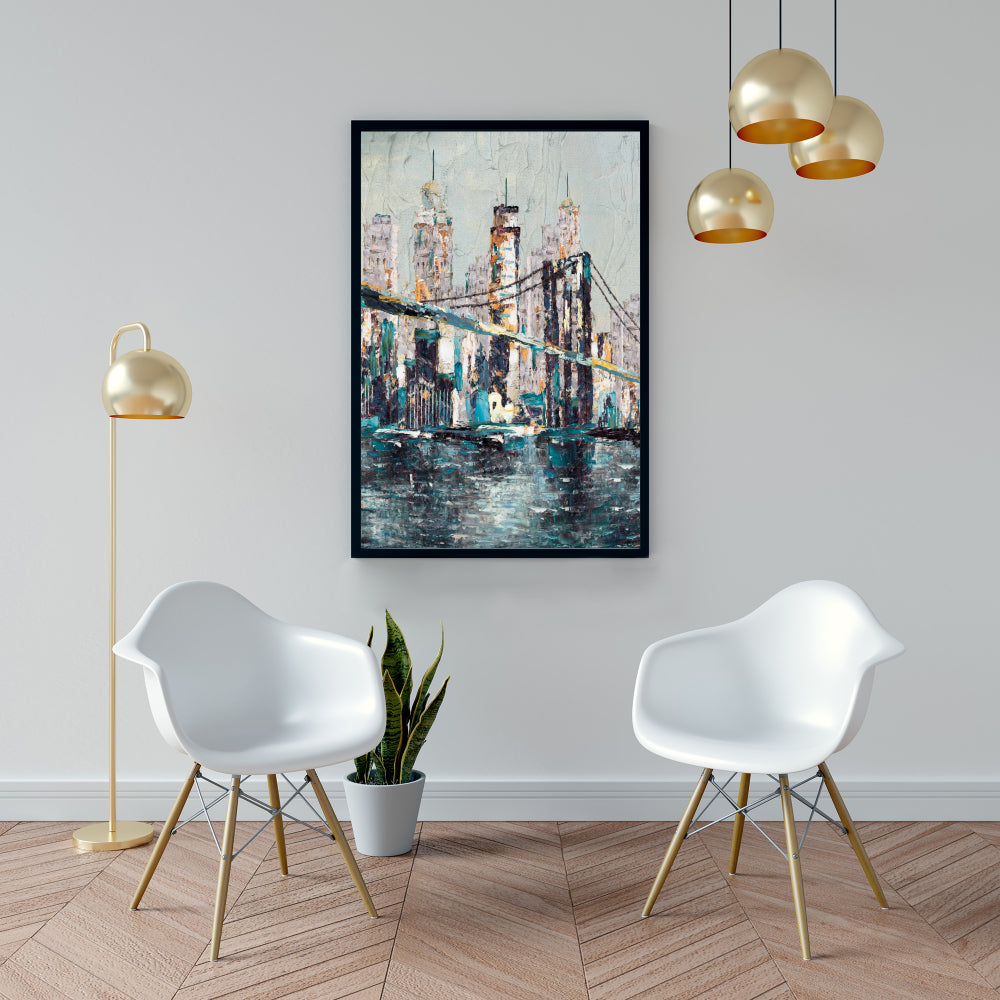 Abstract Bridge Canvas | Blue Frame Home Decor Wall Art