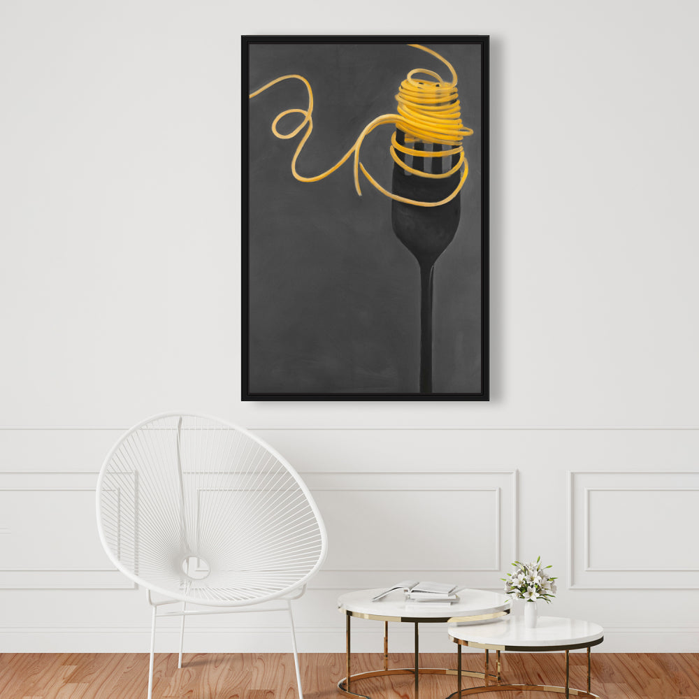 Spaghetti Pasta Fork Canvas | Gray Framed | Home Decor Art