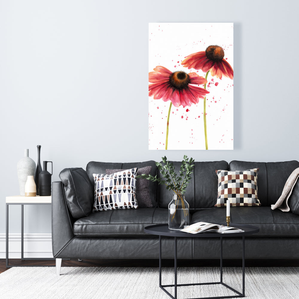 Romantic Floral Canvas - Two Pink Daisies for Home Decor