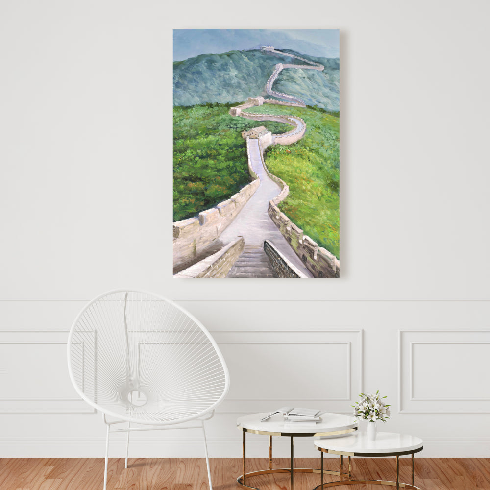 Great Wall of Mutianyu Canvas - Mountains Blue Bedroom Decor