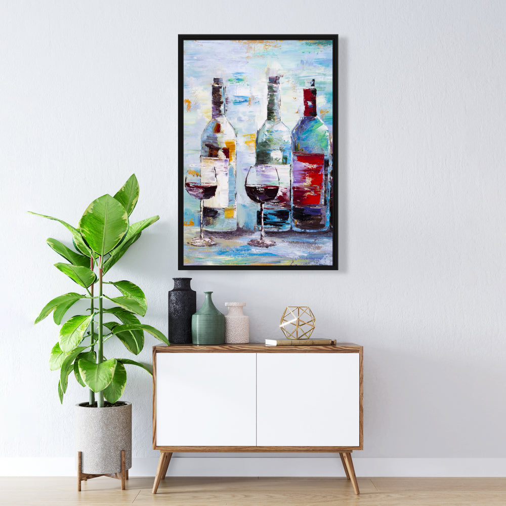 Four Bottles of Wine Canvas - Kitchen Wall Art Decor