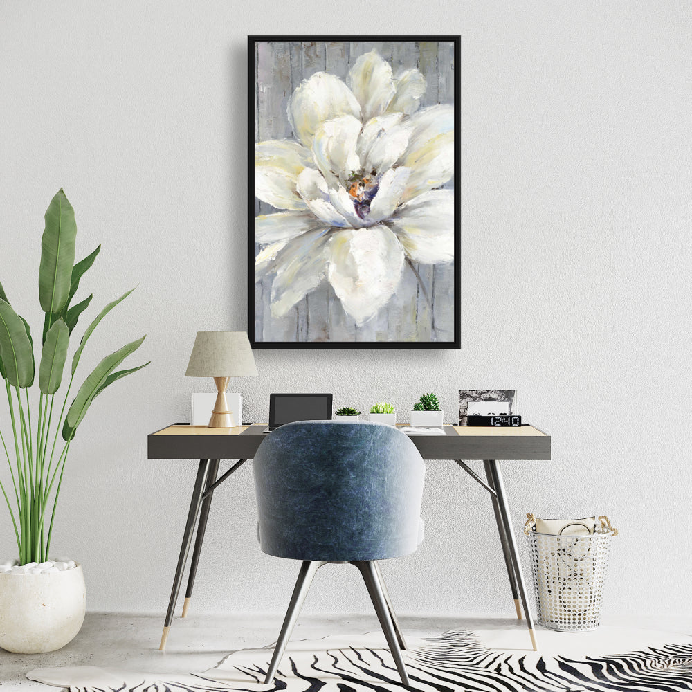 Toile botanique blanche | Fleur blanche sur bois - Décoration d'intérieur