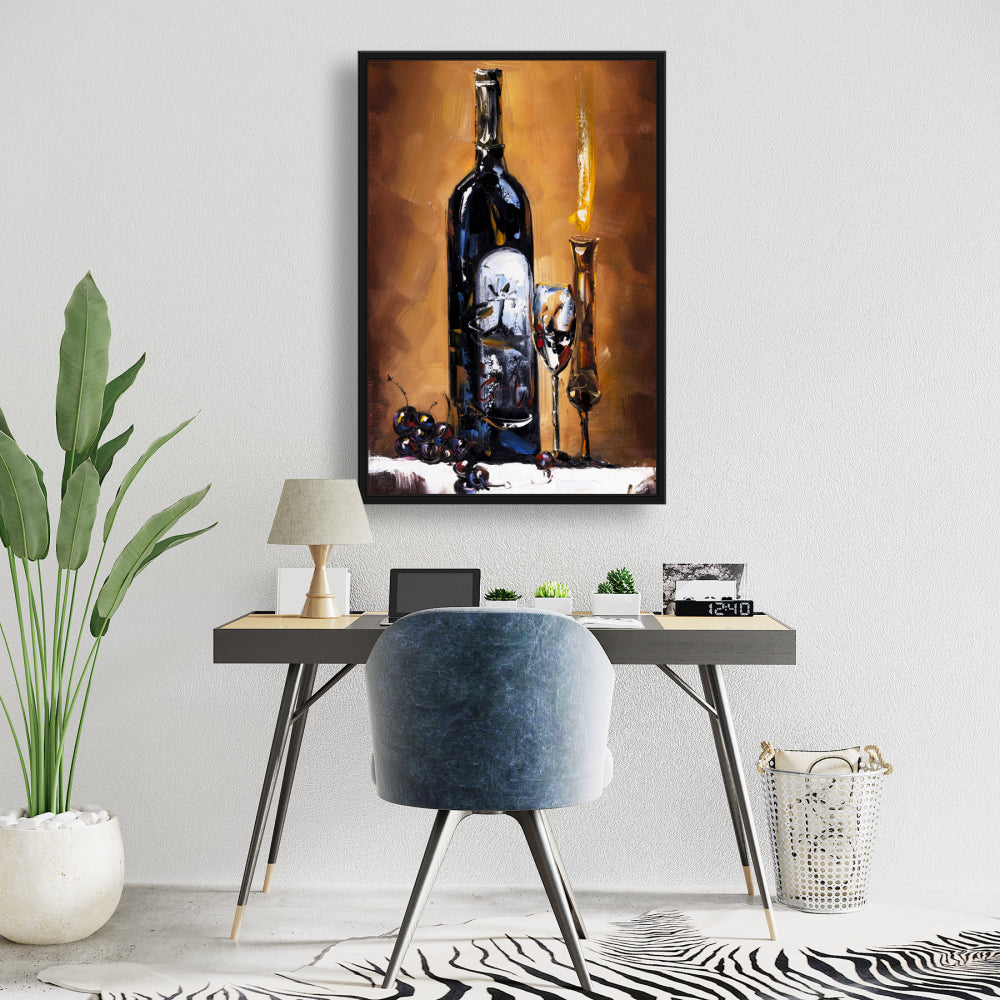 Toile encadrée « Vin aux chandelles » - Objet marron décoratif pour la maison