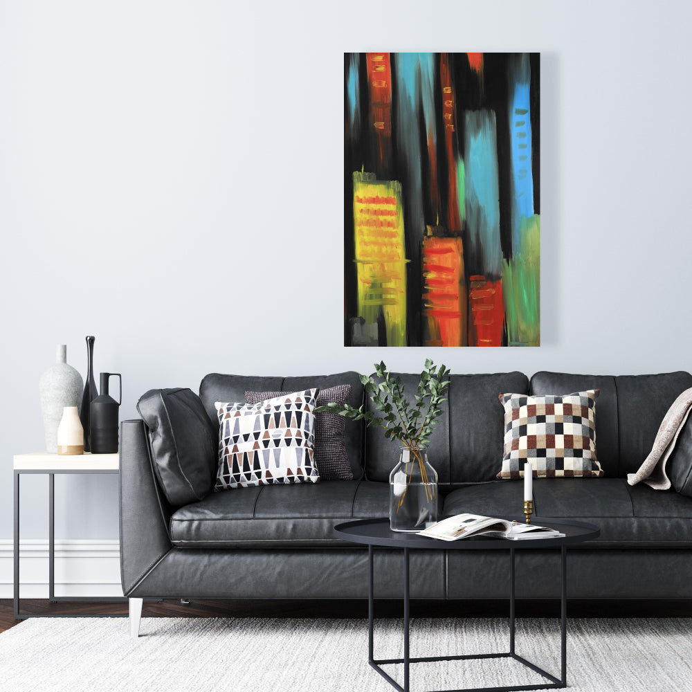 Abstract Tall Buildings Canvas - Black Contemporary Bedroom Decor