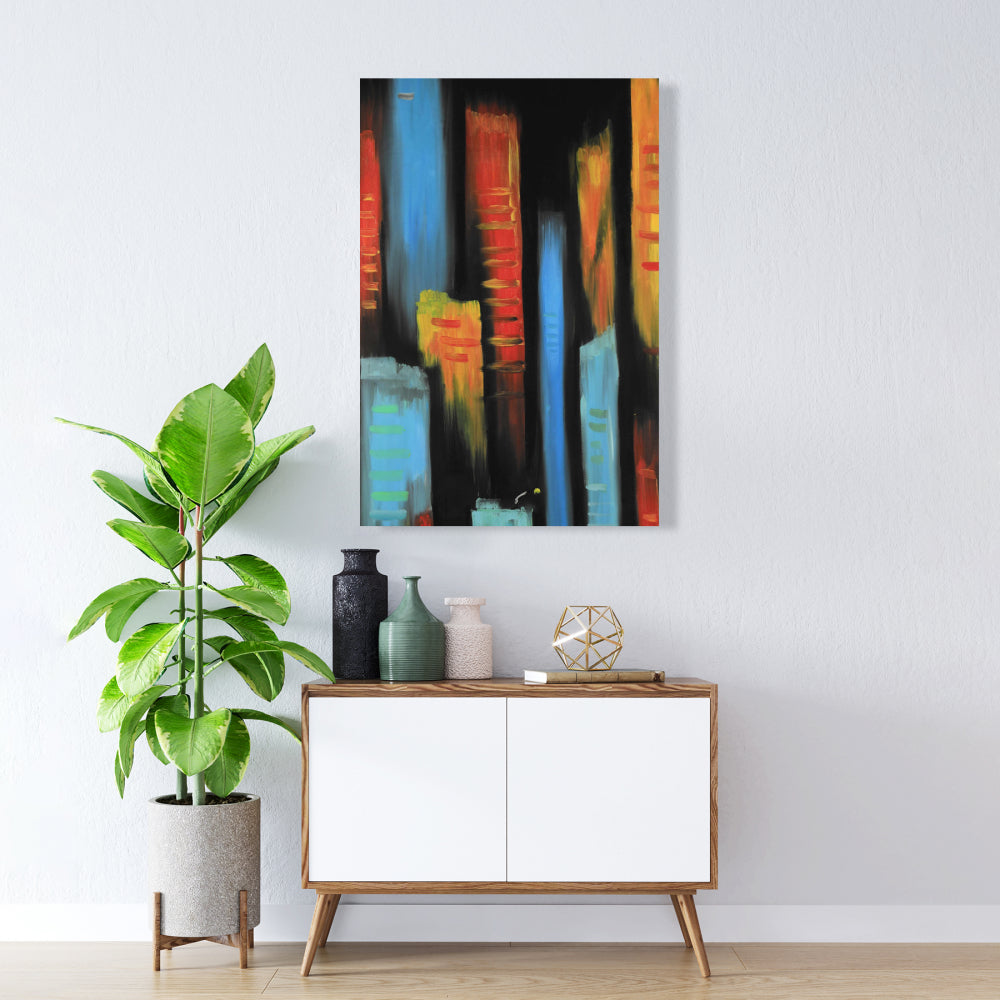 Abstract Colorful Tall Buildings Canvas - Blue Bedroom Decor