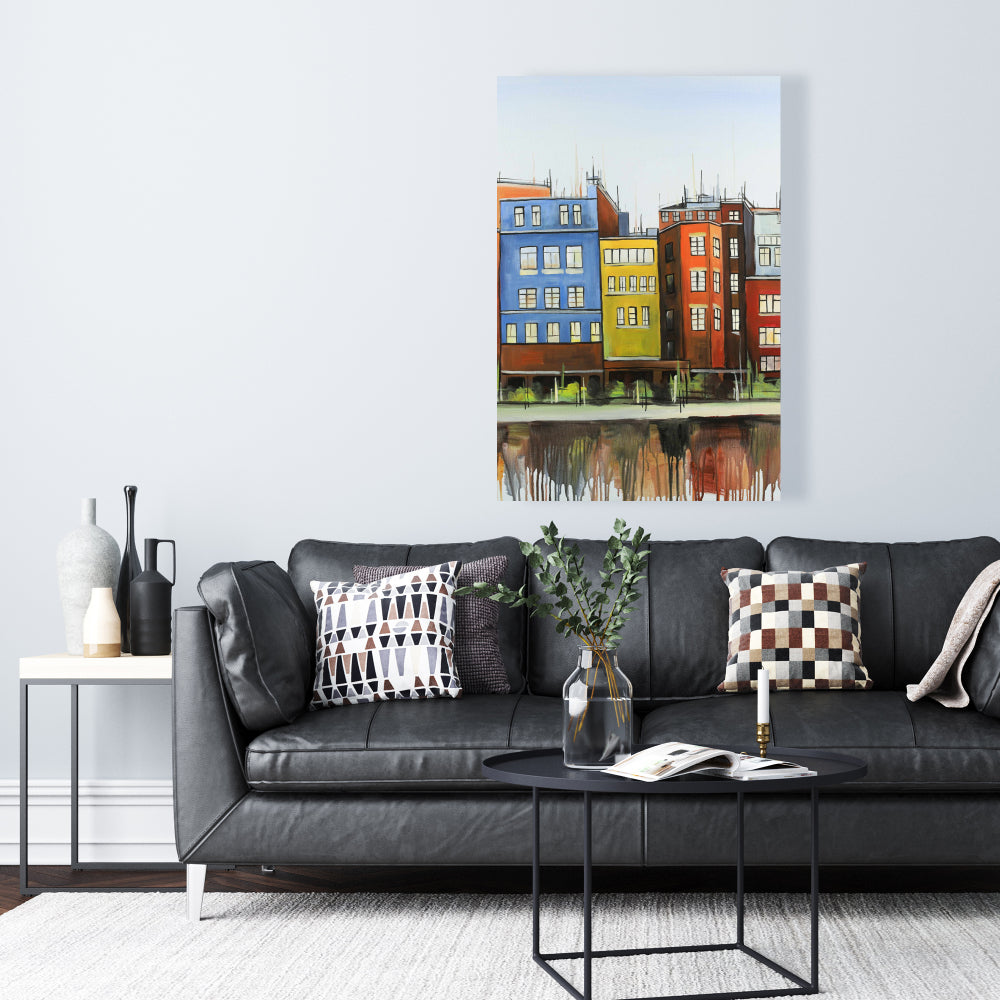 Boston Colorful Buildings Canvas - Blue Bedroom Wall Art Decor