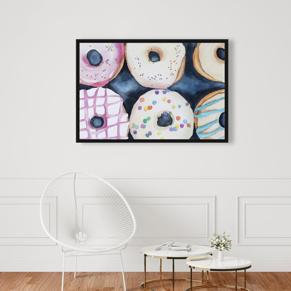 Watercolor Doughnuts Canvas | Blue Framed | Home Decor Art