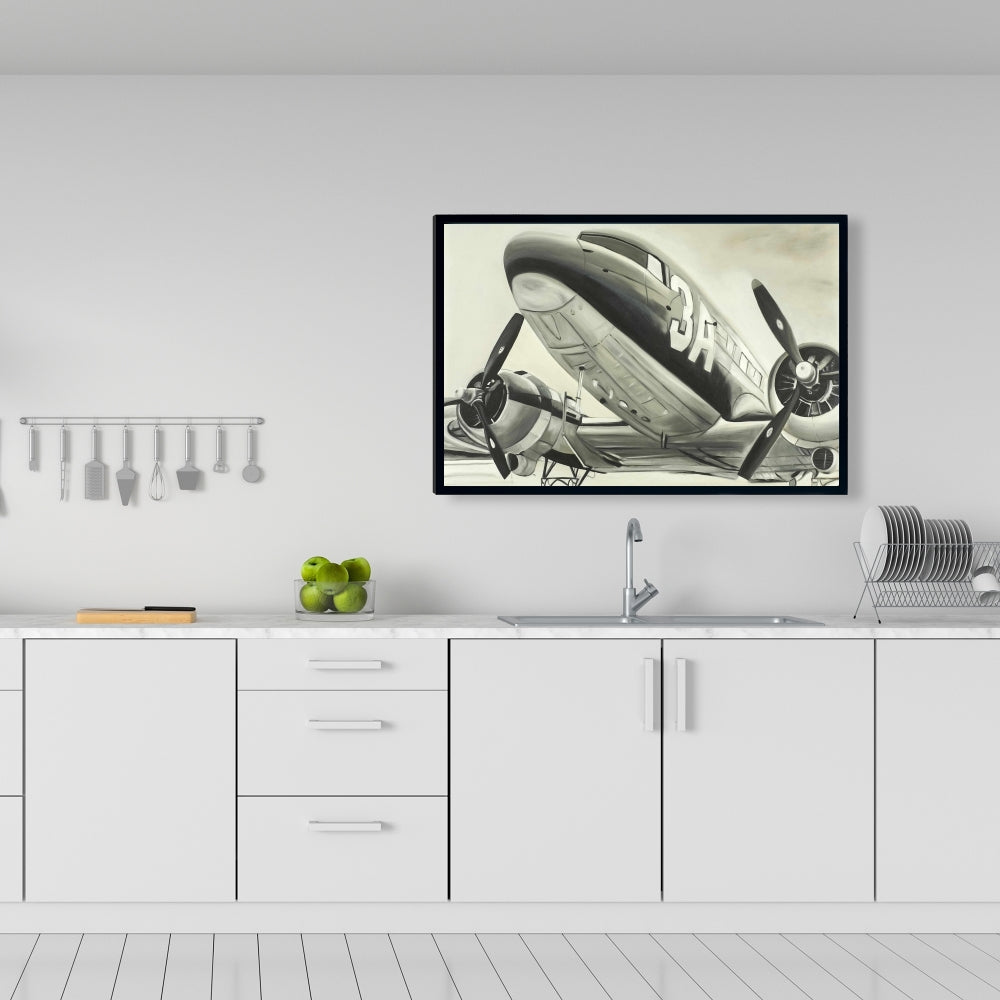 Vintage Airplane Black Framed Canvas | Home Decor Aviation
