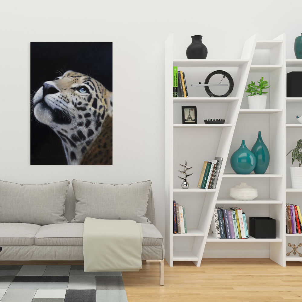 Toile réaliste avec visage de léopard | Décoration de chambre blanche pour félin
