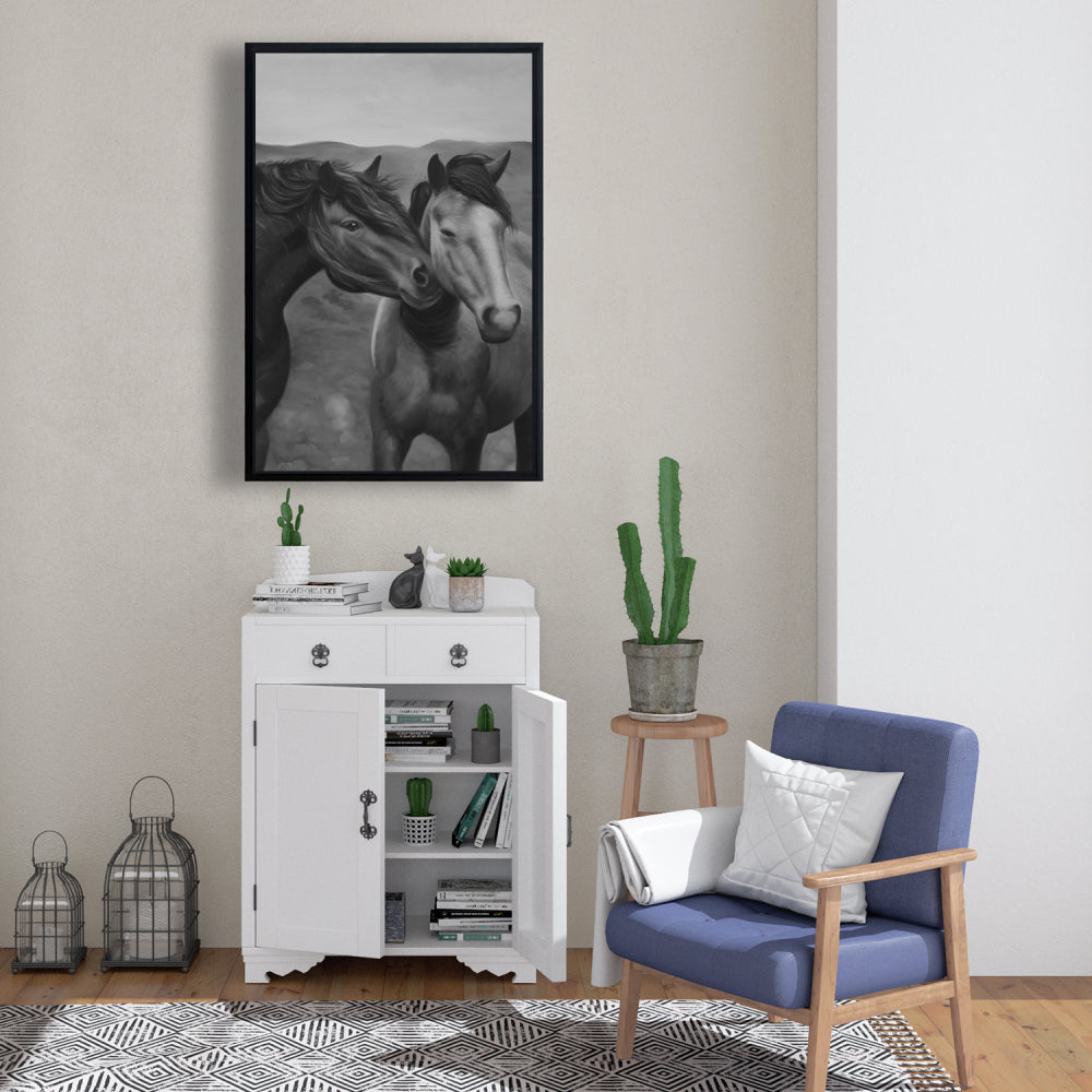 Toile encadrée « Tenderness » monochrome avec animaux de la ferme | Décoration d'intérieur