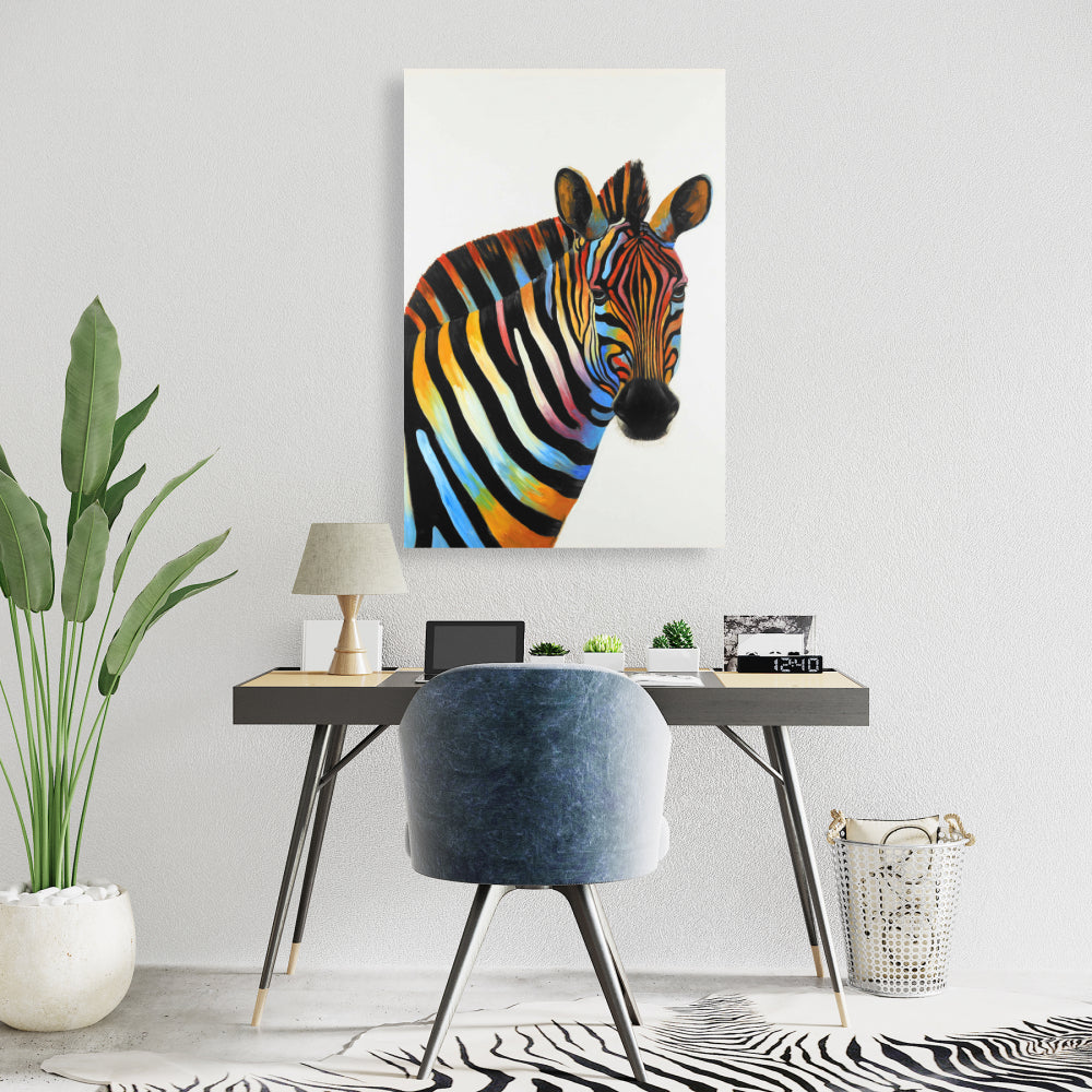 Colorful Zebra Canvas - Bedroom Wildlife Blue Home Decor
