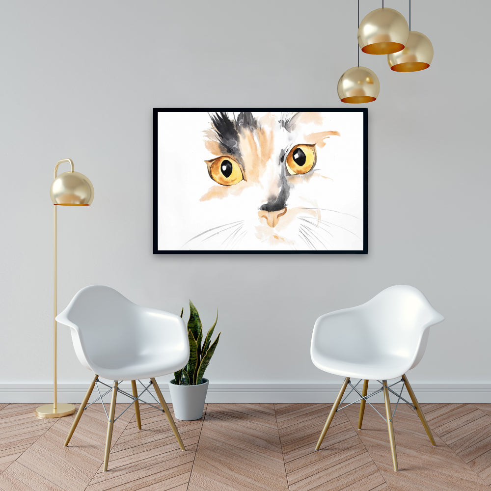 Watercolor Cat Face Closeup Framed Canvas - Gray Home Decor