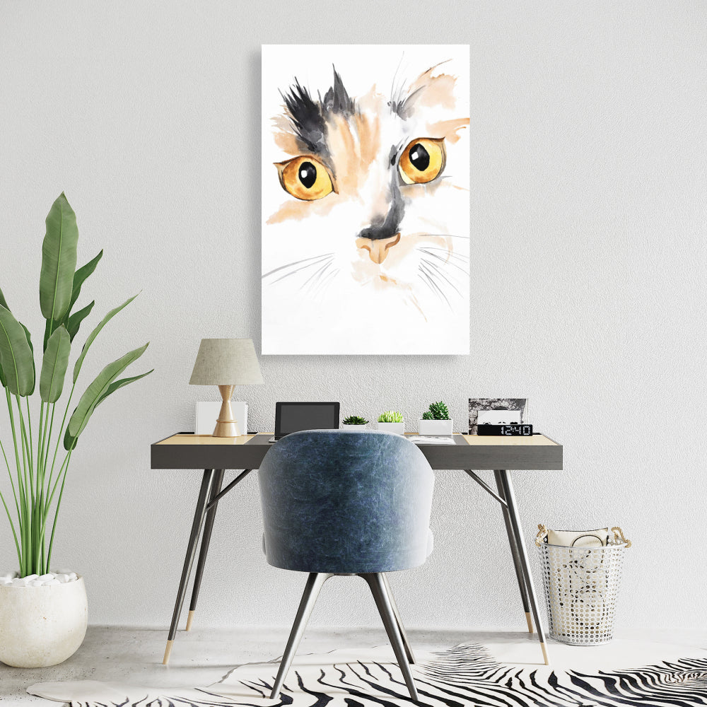 Watercolor Cat Face Closeup Canvas - Gray Pet Home Decor