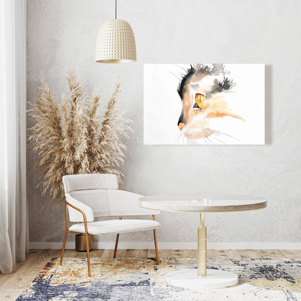 Gray Bedroom Canvas - Watercolor Cat Face Profile Home Decor