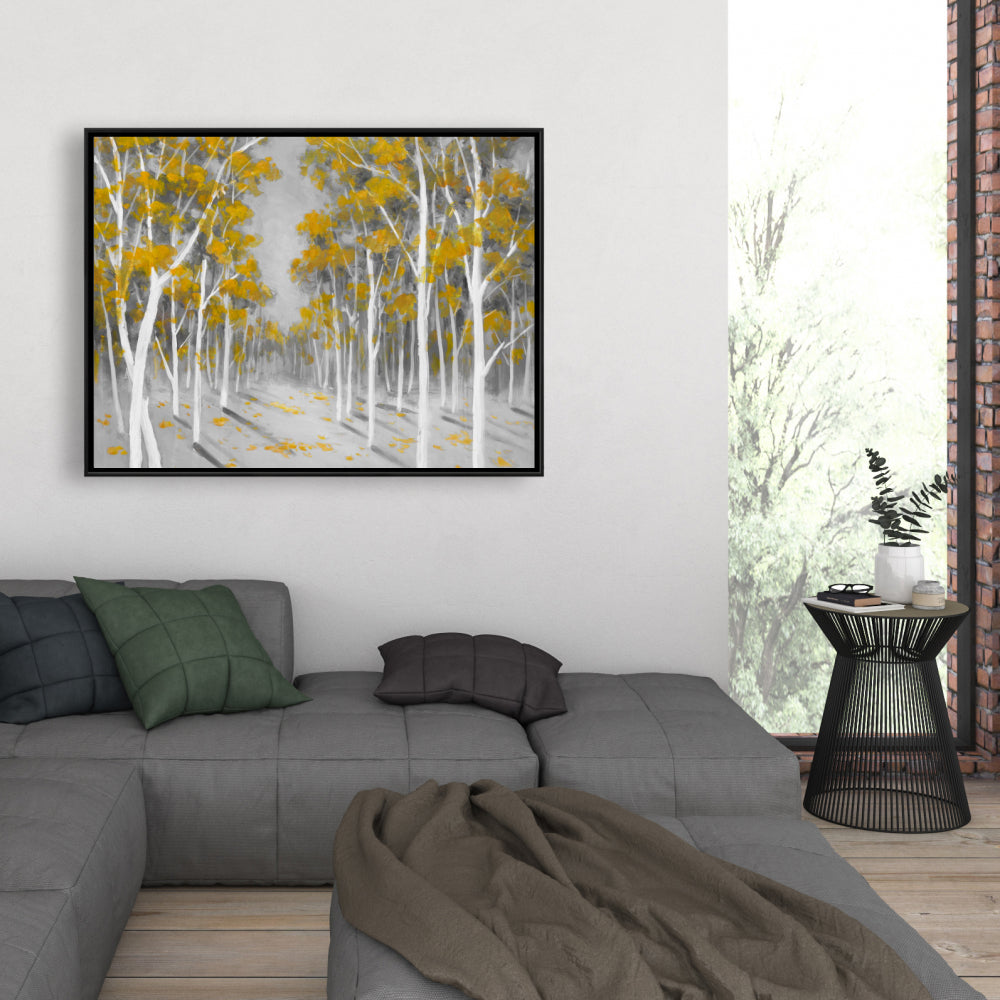 Yellow Birch Forest Gray Bedroom Canvas | Contemporary Decor