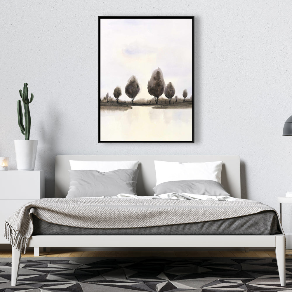 Toile Paysage abstrait avec arbres | Décoration d'intérieur encadrée bleue