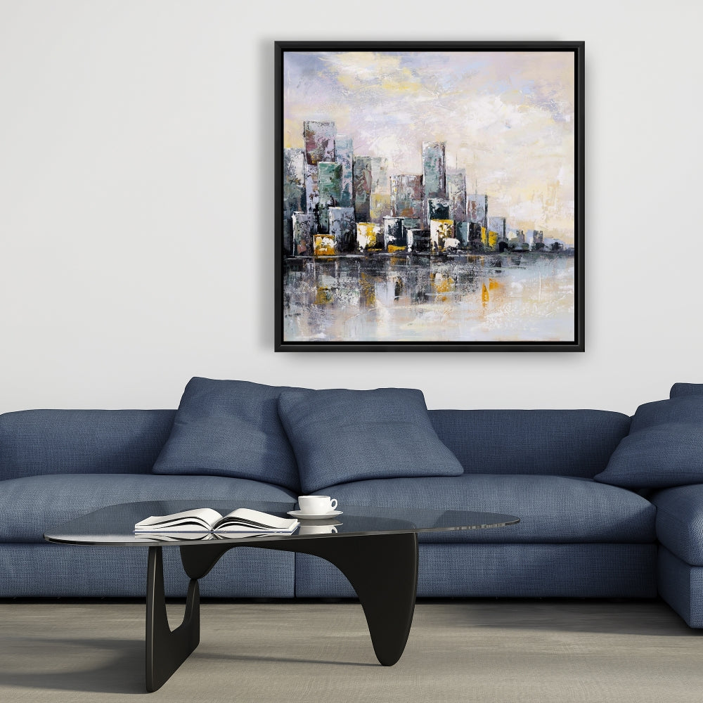 Abstract Cityscape in Morning Canvas | Building Cities Blue