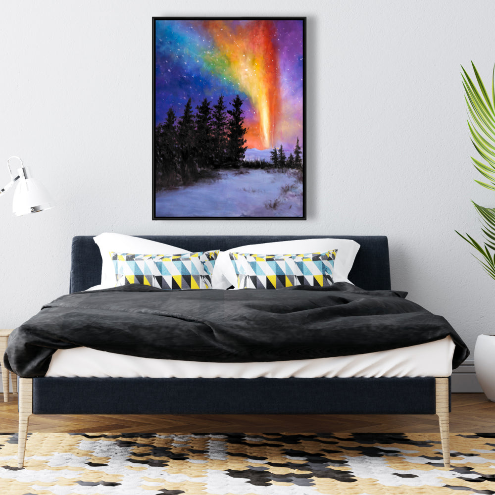 Aurora Borealis Forest Canvas | Contemporary Bedroom Decor