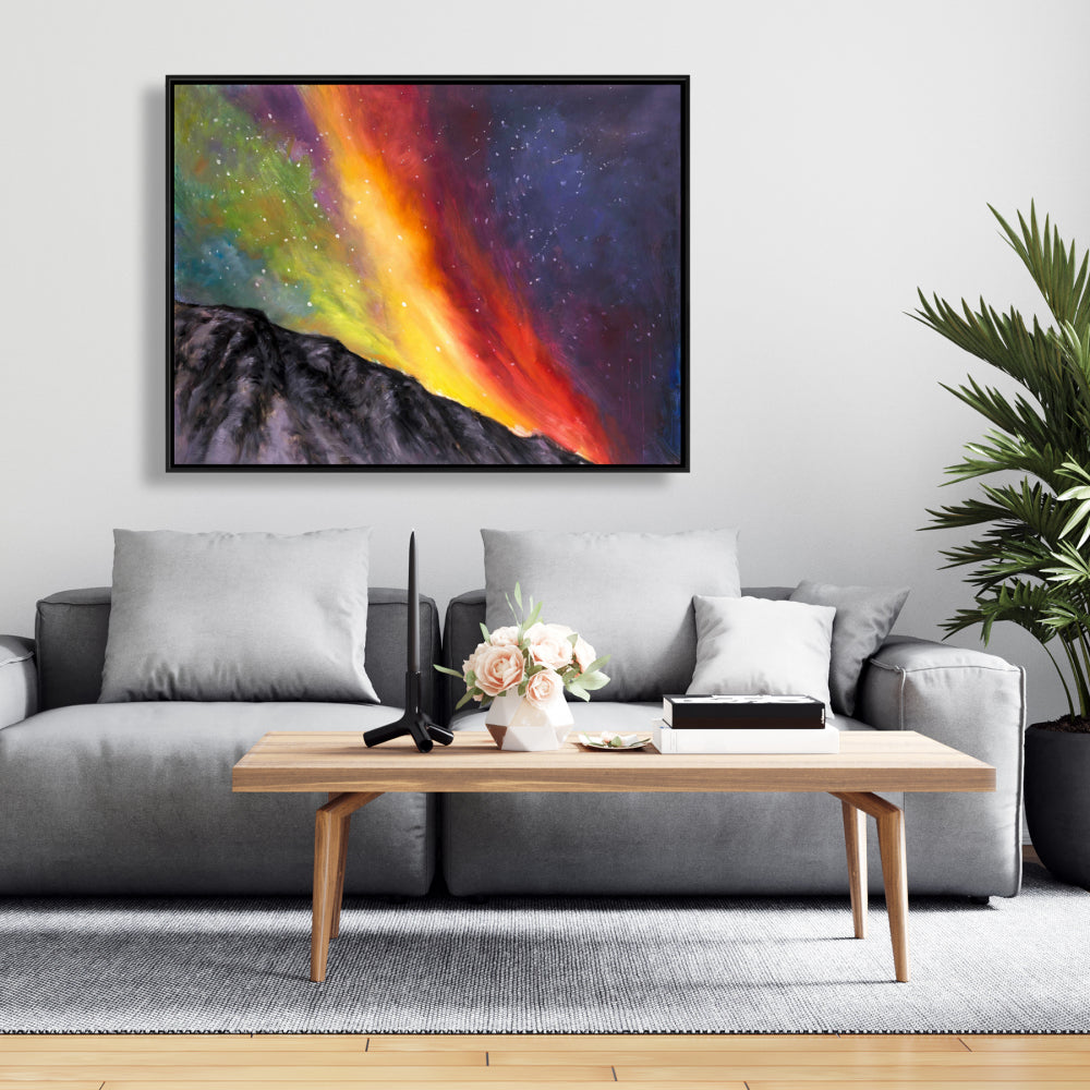 Aurora Borealis Mountains Canvas | Bedroom Decor Framed Art
