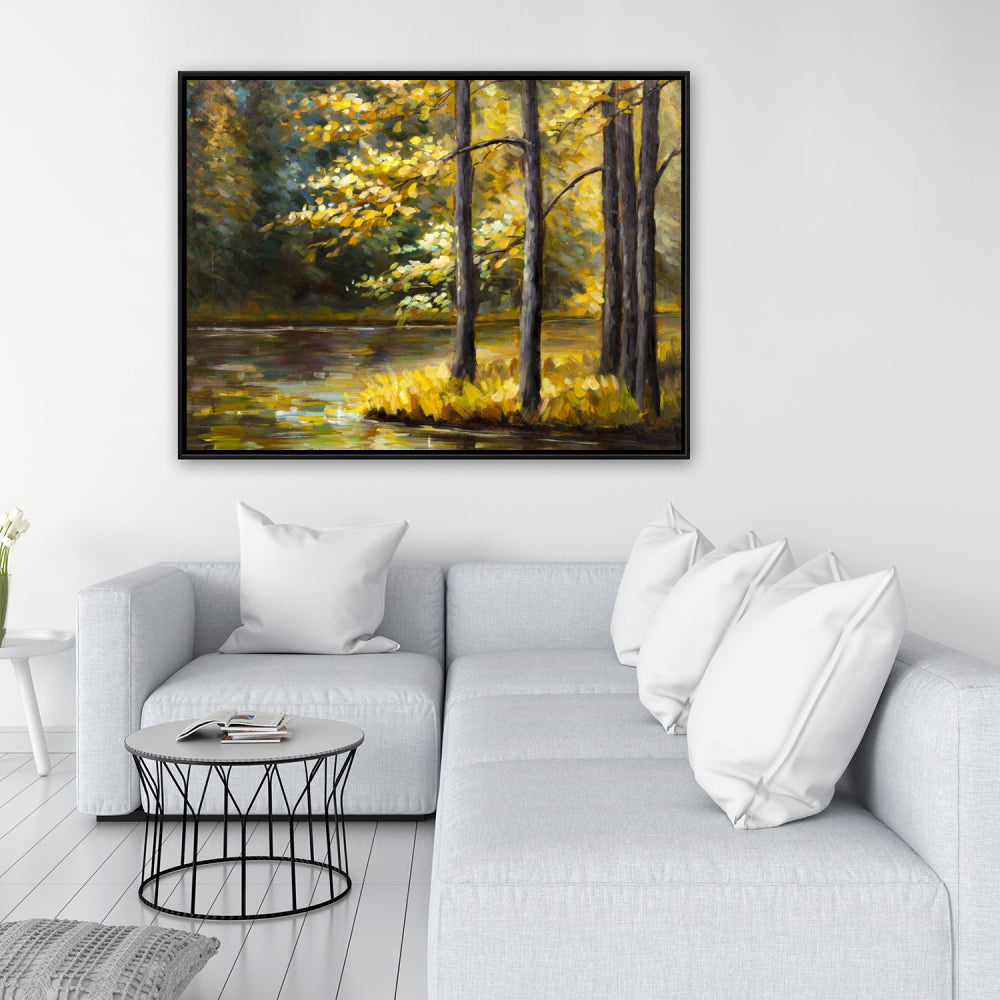 Toile de chambre Paysages bleus | Paysage d'automne au bord de l'eau