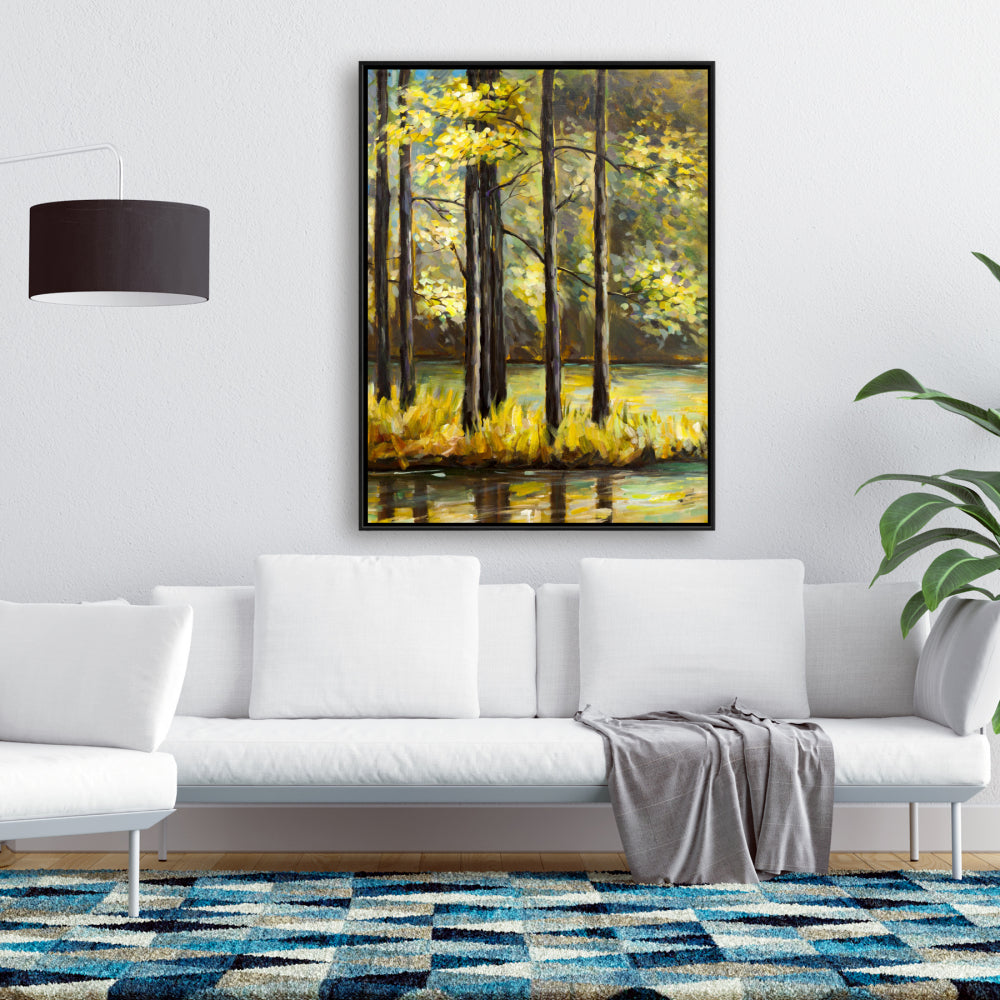 Arbres au milieu du lac – Toile décorative paysage bleu