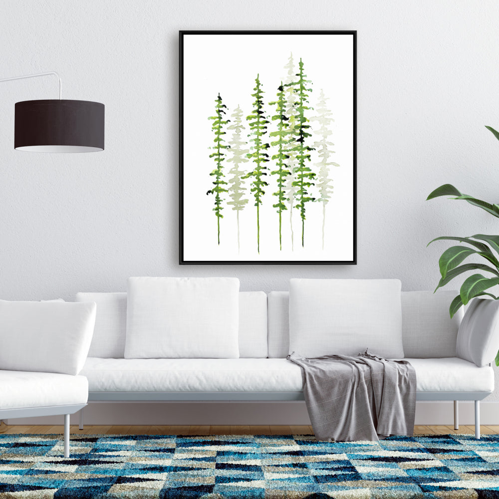 Arbres minces – Toile encadrée pour chambre verte | Décoration d'intérieur