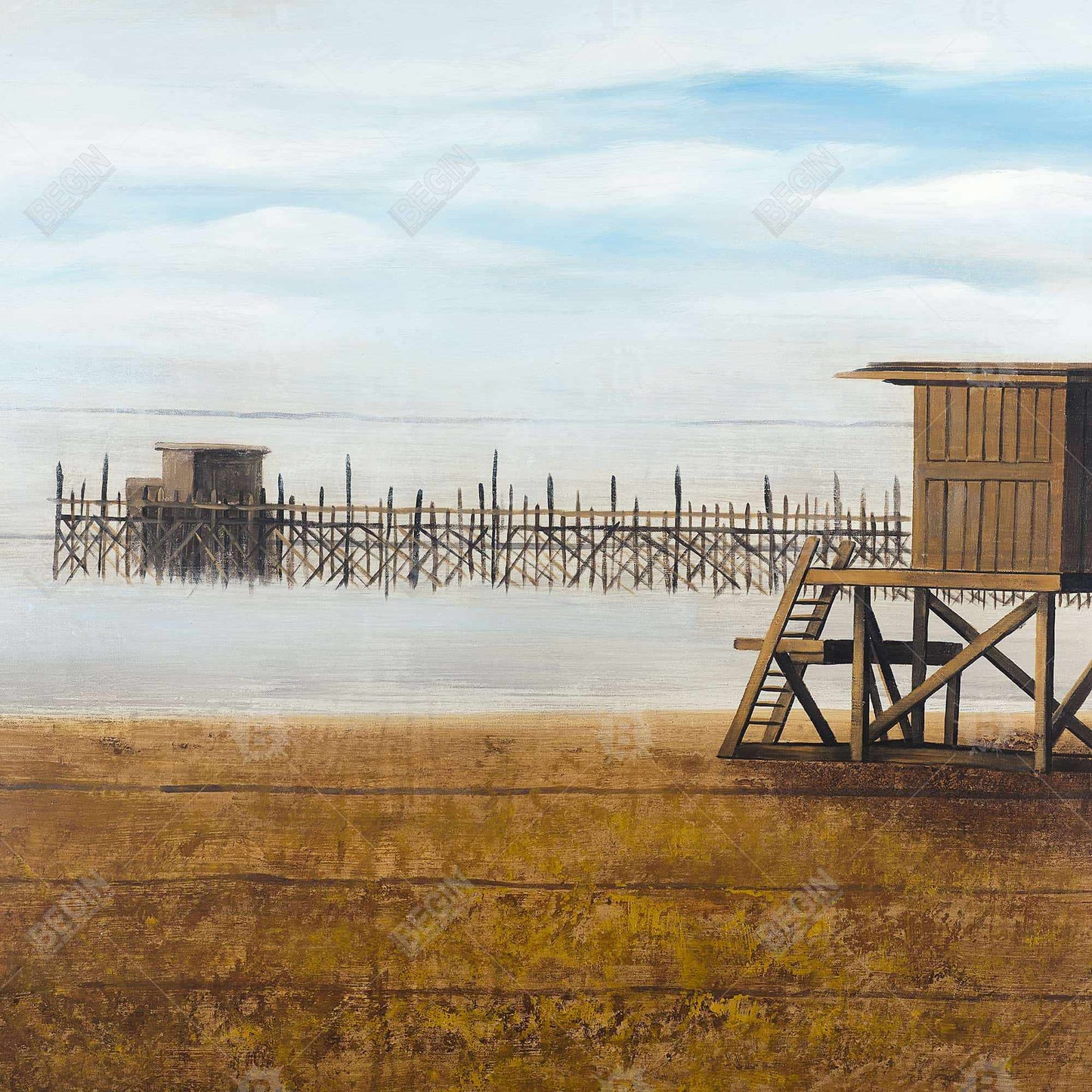 Toile de plage « Tour de surveillance » | Décor bleu marine côtier