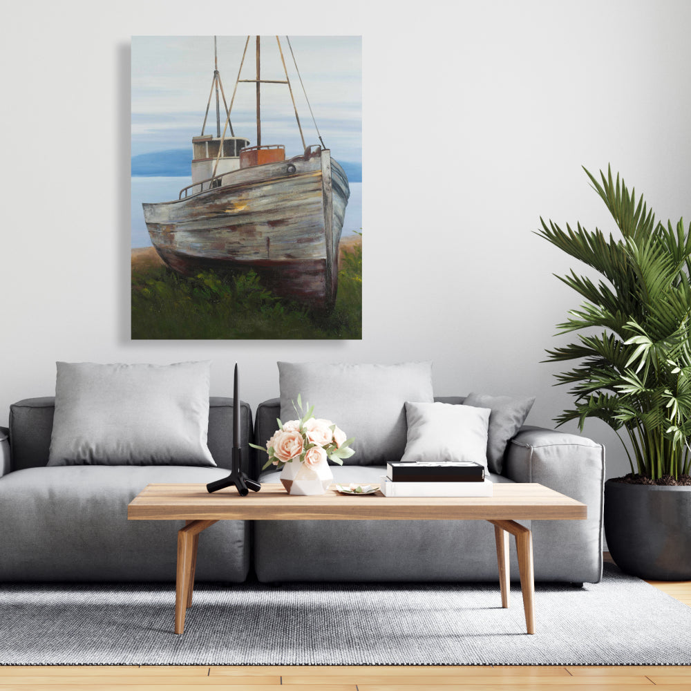 Old Abandoned Boat Canvas | Coastal Home Decor Artwork