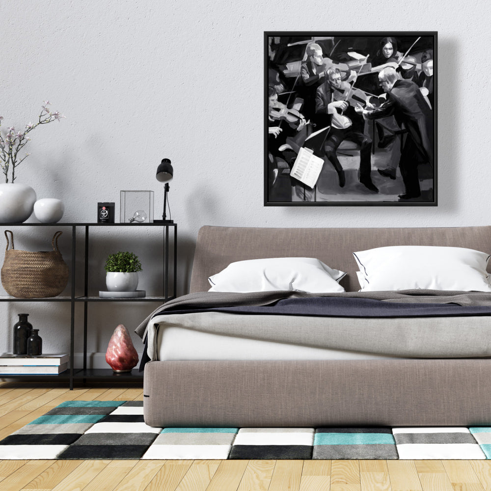 Toile d'orchestre symphonique | Tableau mural encadré avec instrument gris