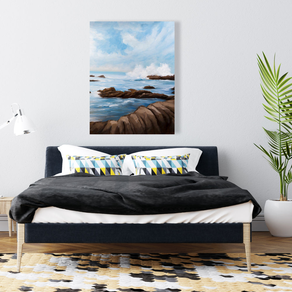 Seaside Wave Contemporary Bedroom Canvas | Home Decor Art