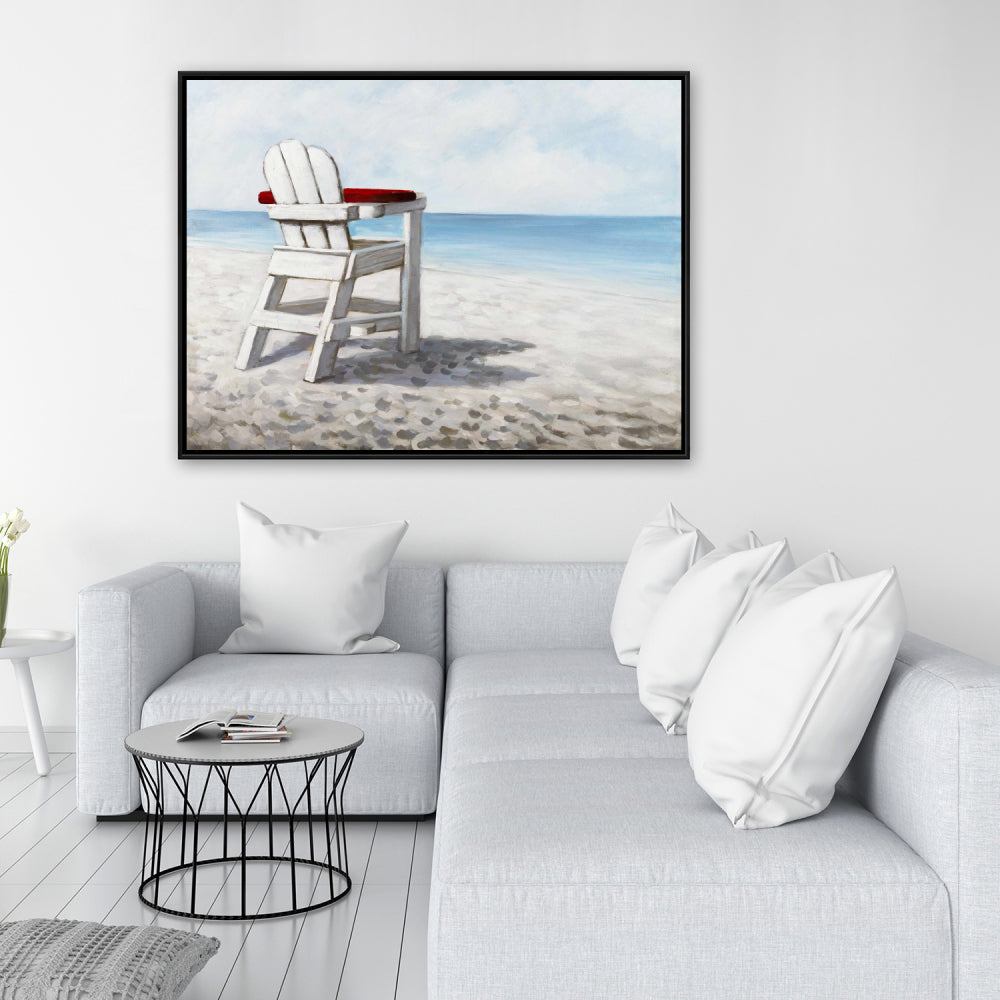 Contemporary Coastal Blue Framed Canvas - White Beach Chair