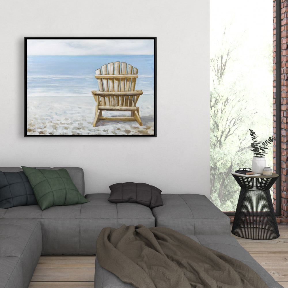 Wood Beach Chair Canvas - Blue Marine Framed Art for Bedroom