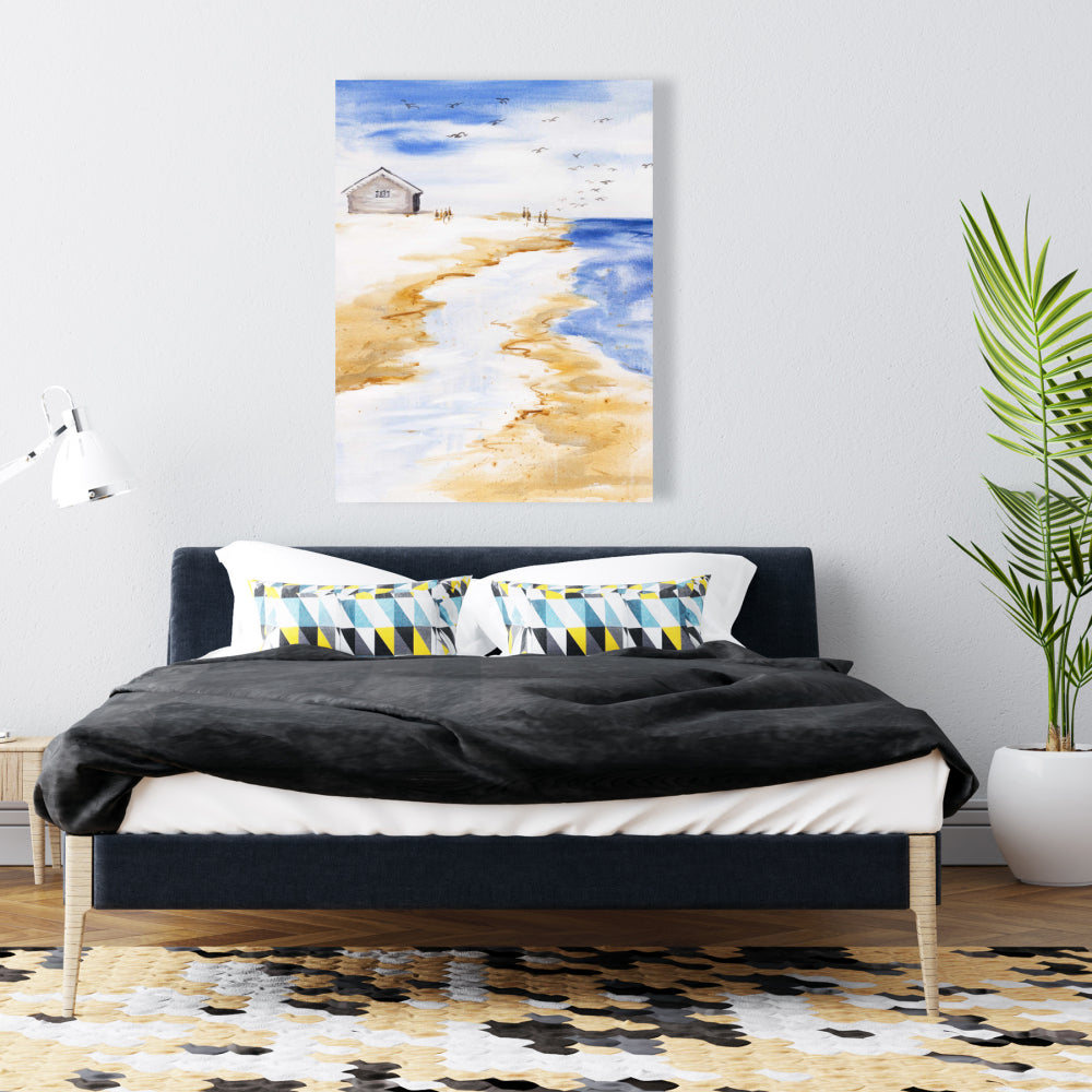 Sea Blue Coastal Canvas - House on the Beach Home Decor