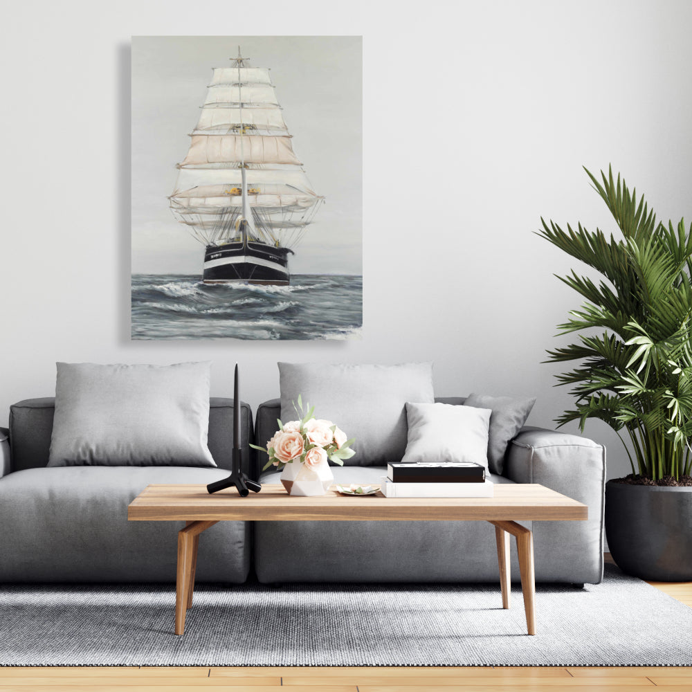 Toile de chambre à coucher « Bateau blanc » | Décoration de bateau naviguant par temps nuageux