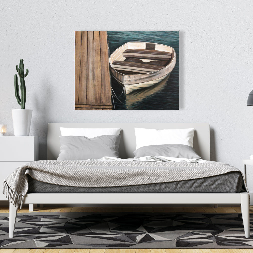 Blue Coastal Rowboat Canvas | Bedroom Wall Art Decor