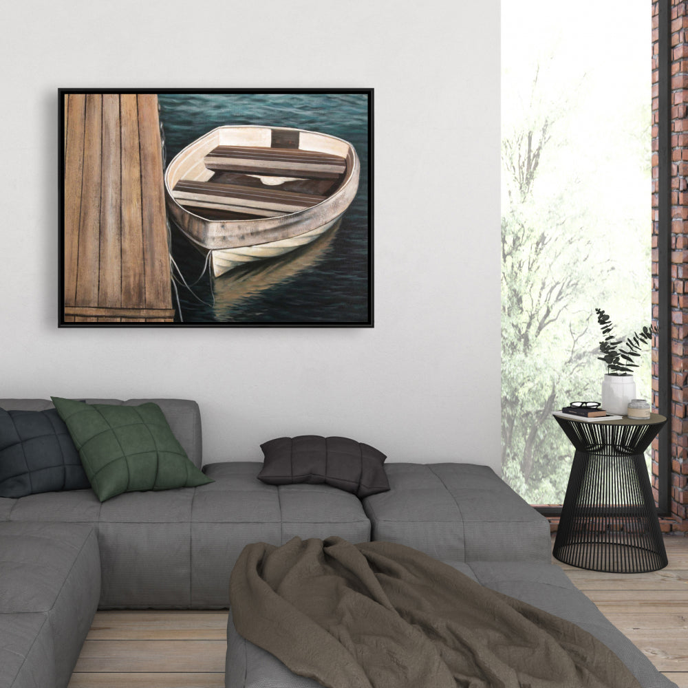 Coastal Bedroom Canvas - Rowboats Framed Art for Home Decor