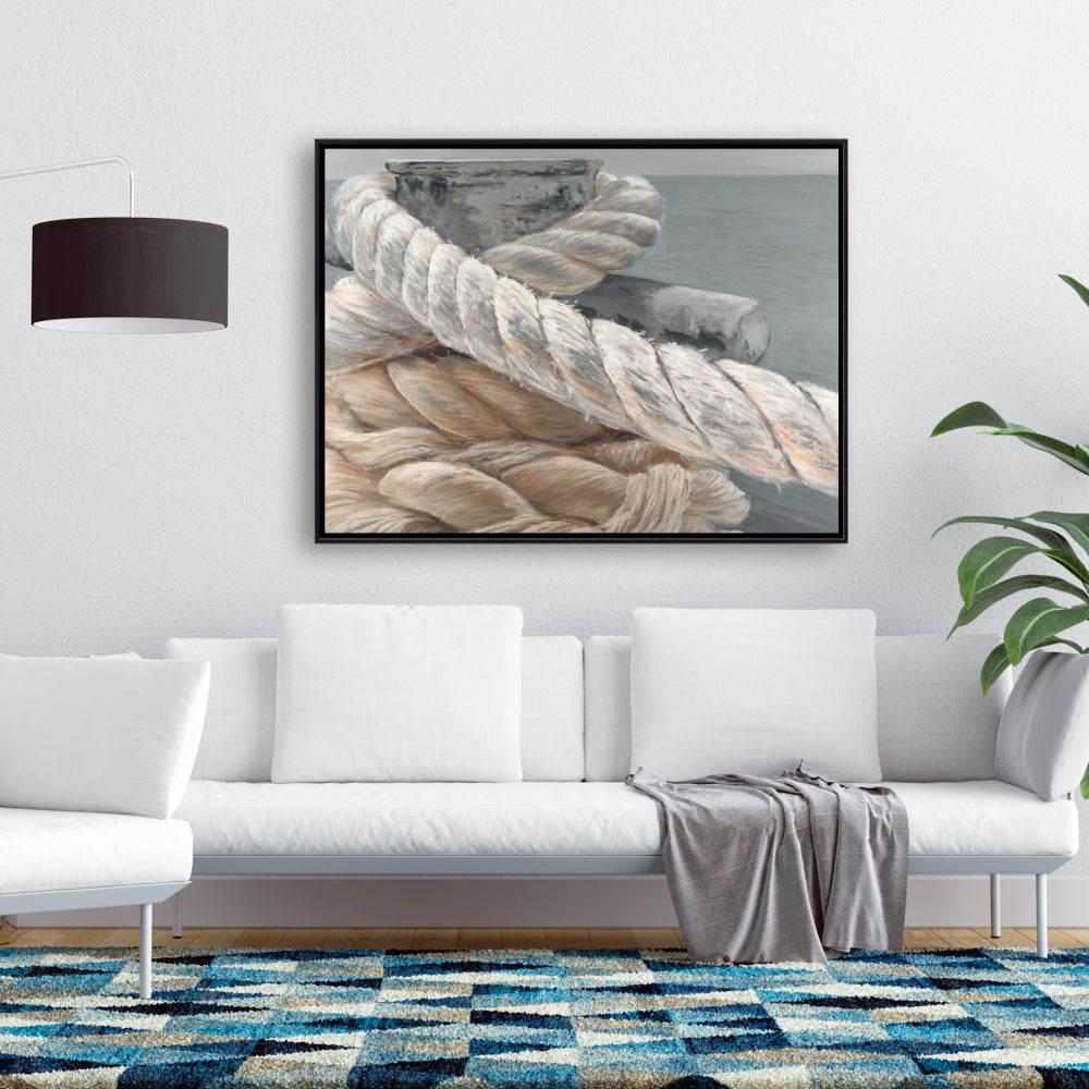 Toile marine grise | Gros plan sur les cordes d'arrimage