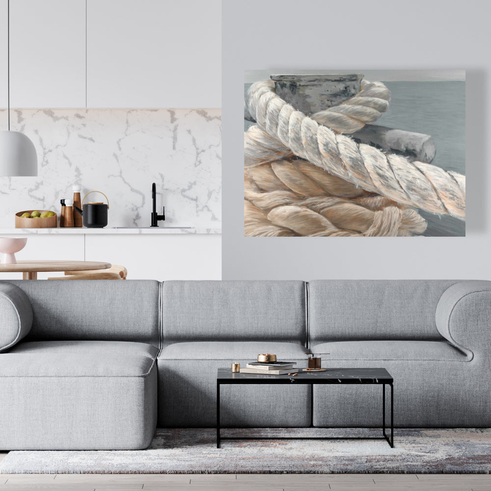 Bedroom Coastal Gray Canvas - Tie-down Ropes Closeup Decor