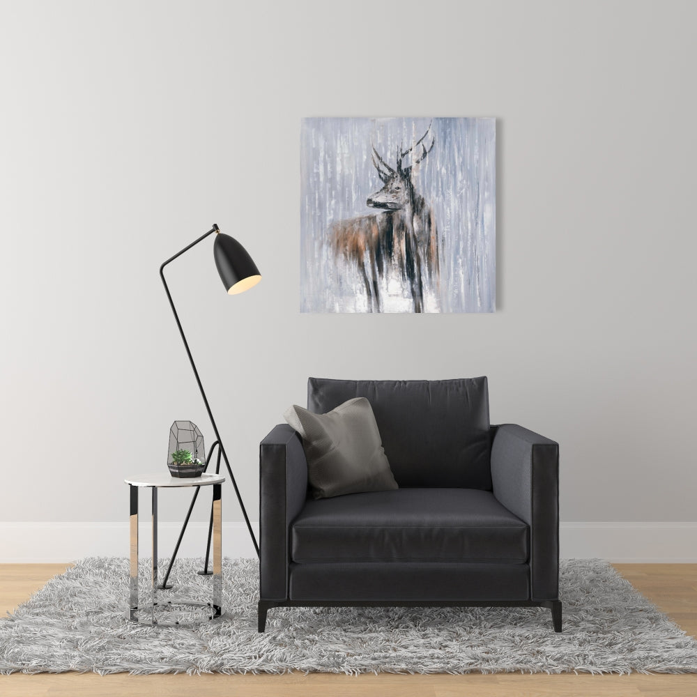Bedroom Blue Canvas - Deer in Forest by Rainy Day Decor