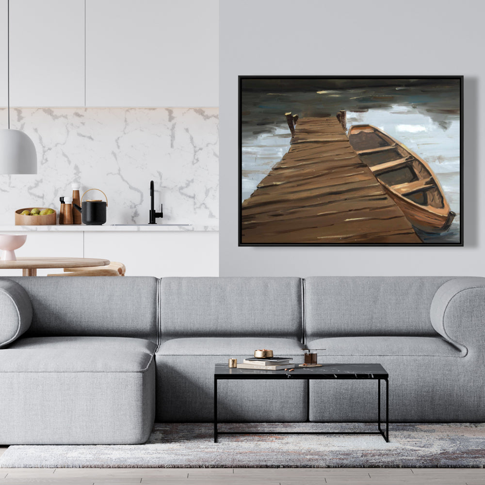 Lake, Dock, and Boat Coastal Canvas | Trees Bedroom Decor